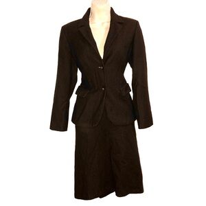 Sisley Italy Wool Skirt Suit Women’s Dark Brown Classic Career Wear